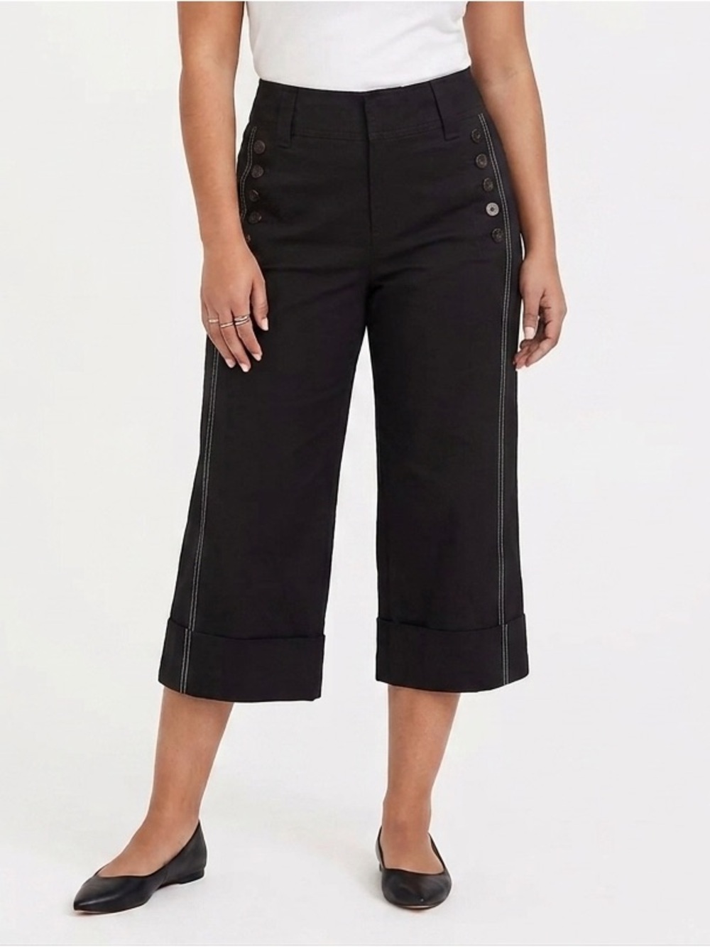 New Derek Lam 10 Crosby Sailor Cuff Capri Pants Button Accent Black Sz 0
